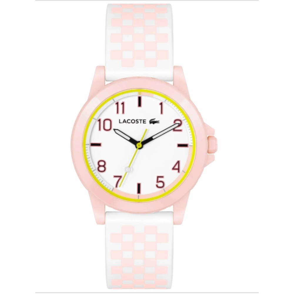 Lacoste Kids Rider Pink and White Checkered Silicone Strap Watch 36mm - Pink